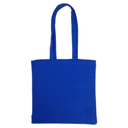 Blå kraftig tygkasse plan botten 220 g - långa handtag